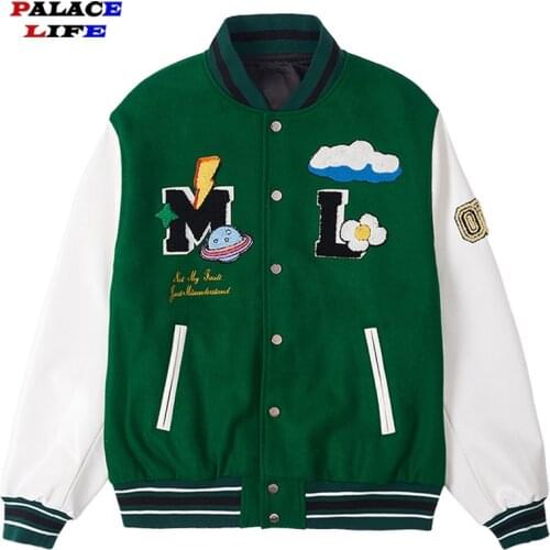 Letter Clouds Embroidered Baseball Jackets Mens Patchwork Harajuku Streetwear Woman Bomber Jacket Coats Men Clothing 2021 NEW