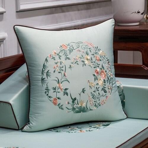 Floral Embroidered Sofa Cushion Covers Classical Solid Red Golden Waist Pillowcases Home Bed Decoration Pillow Cases Covers