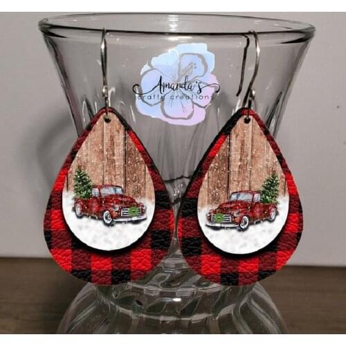 2020 New Christmas PU Leather Earrings Double Water Drop Christmas Tree Car Drop Earrings for Women