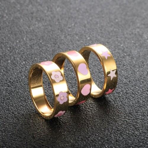 New Fashion Star Sun Love Shape Ring Colorful Glue Dropping Enamel Ring For Women Men Lover Ring Jewelry Gift