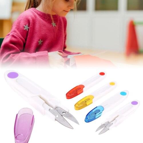 New Portable Embroidery Sewing Tool Snips Thrum Thread Cutter Colorful Transparent Stainless Steel U Type Scissors With Cover