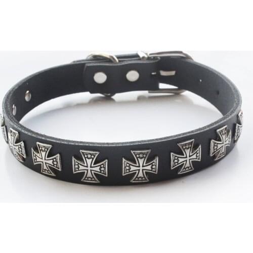 Studded Cross Dog Collars Soft Genuine Leather Pet Accessories Adjustable For Small Medium Large Dogs Collier Chien Cuir