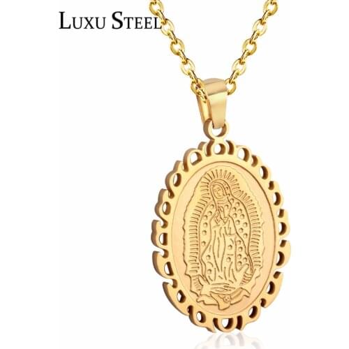LUXUSTEEL Fashion Jewelry Virgin Mary Pendants Necklaces Stainless Steel Gold Silver Color Mother of God Necklaces For Women