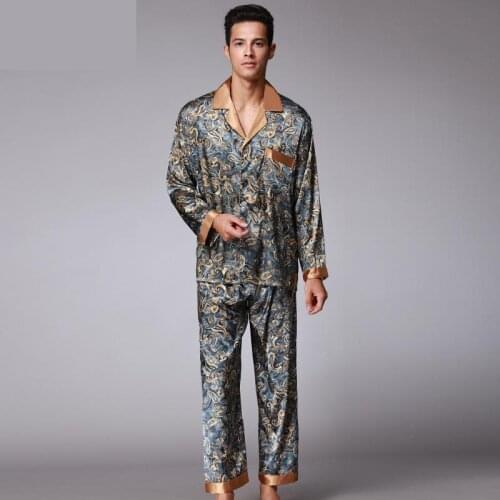 New Luxury pajamas Men Paisley Pattern Sleepwear Silk long-sleeved Satin Mens Pyjamas Mens Lounge Pajamas Set Plus Size 4XL