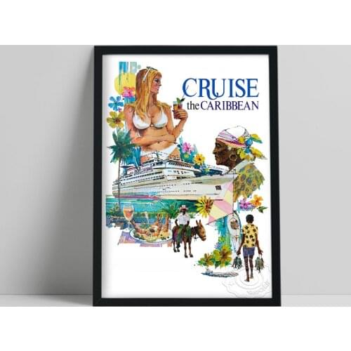 1970s World Travel Poster, Cruise The Caribbean Wall Art Art Prints, Leisure Style Beach Sunshine Sea Wall Picture Home Decor
