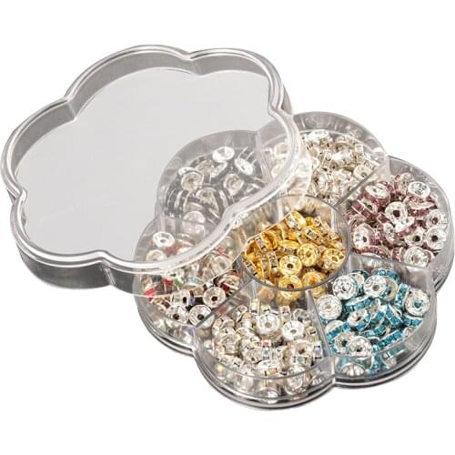 8mm 350Pcs 7Colors Rhinestone Rondelle Crystal Beads Kits Handmade Findings Loose Spacer Beads Box For DIY Jewelry Accessories
