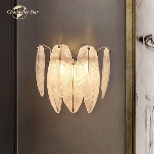 Luxury LED Wall Lamps Postmodern Feather Glass Metal Wall Sconce Home Decor Bedroom Living Room Corridor Indoor Lighting Fixture