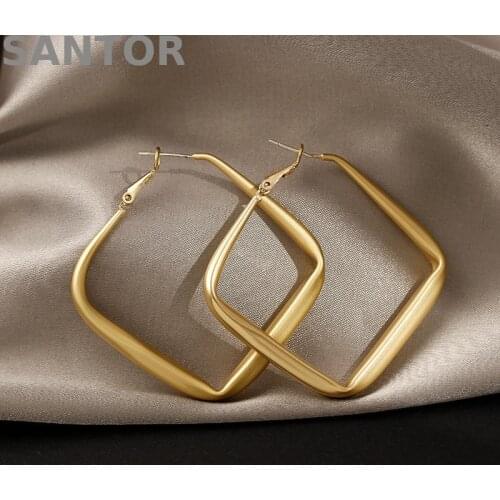 Hip Hop Square Frosted Large Hoop Earrings Punk Metal Earrings Set Retro Square Stud Earrings For Women Gift