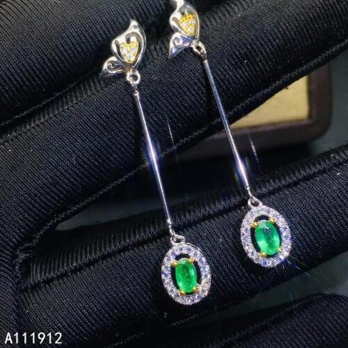 KJJEAXCMY fine jewelry natural Emerald 925 sterling silver women gemstone earrings support test lovely