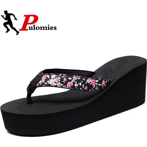 PULOMIES Summer Women Slippers Platform Clogs Flip Flops Outdoor Garden Shoes Female Pool Sandals Bathroom Mules Beach Slippers
