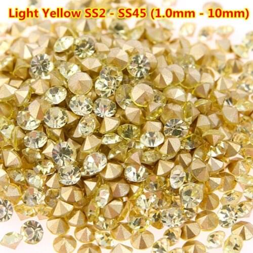 Ss2 - ss45 Light Yellow Nail Crystal 1440 Nail Art Pointback Glass Round Rhinestone Glue On Rhinestones for Nail Art Jewelry