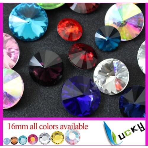 100pcs 16mm Super shiny Crystal Rivolis Round shape Fancy stones point back rhinestones jewelry strass beads