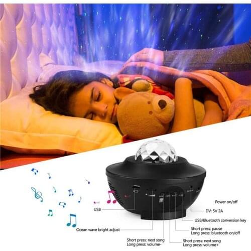 Children Night Light USB Night Projector Ocean Wave Projector Music Starry Sky Projector Kids Room Decoration Bluetooth LED Lamp