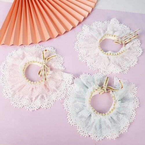 Pet Cat Dog Accessories Decoration Multicolor Pearl Double Lace Fresh Scarf Collar Kitty Small Dogs Puppy Durable Pets Supplies
