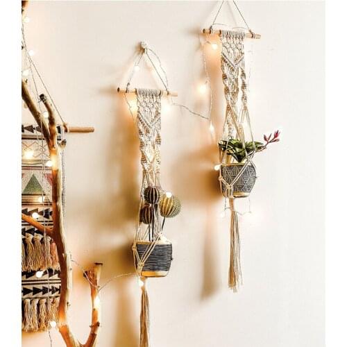 Nodic Macrame Tapestry Wall Hanging Rope Weaving Flower Lanyard Net Green Plant Tapestry Charm Mandala Boho Decor Plant Holder