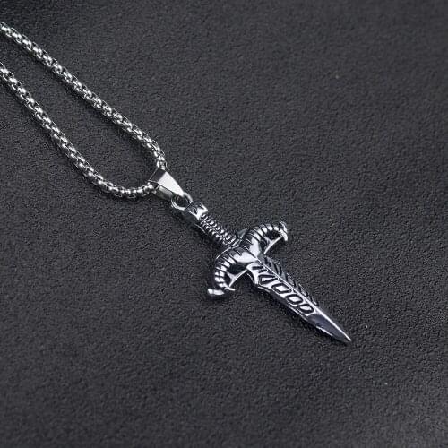 Stainless Steel Male Bike Punk Jewelry Wholesale Dropshipping Cool Supernatural Sword Dagger Knife Necklace Pendant For Men
