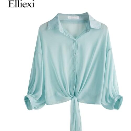 Elliexi Women Chiffon Blouse Shirts With Buttons Half Sleeve Bandage Transparent Casual Sunscreen Shirt Blouses For Women