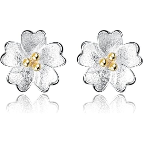 925 Sterling Silver Cheery Flower Earrings Sweet Simple Earrings For Women Girl brincos
