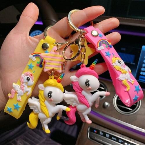 Unicorn Keychain Female Cute Cartoon Doll Car Key Lanyard Bag Phone Pendant Couple Lover Girl Gift Kawaii Child Toy Accessories