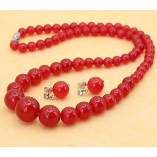 New Hot Red Chalcedony Stone Crystal 6-14mm Round Bead Women Chain Necklace 18inch DIY Jewelry Send The Same Paragraph Earrings