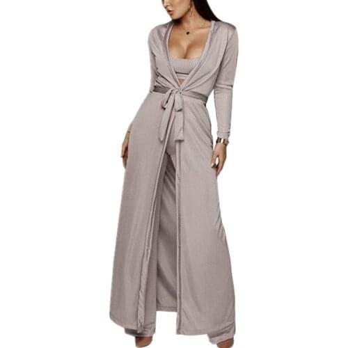 Womens Autumn Winter Tracksuit Long-sleeves Open Front Knitted Blazer Coat Tank Long Pants Three Piece Sets Outfit
