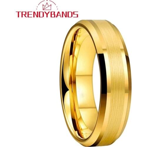 6MM Gold Tungsten Carbide Engagement Rings For Women Men Wedding Band Comfort Fit