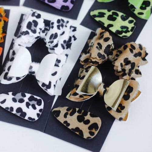 3PCS Handmade Cute Leather Leopard Print Mix Hair Clips Lovely Barrettes Accessories Women Girl Kids Headwear Side Clip Hairpin