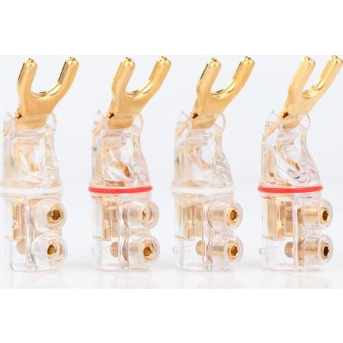 4pcs Hifi audio pure copper Y spade plugs loudspeaker cable connector plug Gold Plated Spade connector