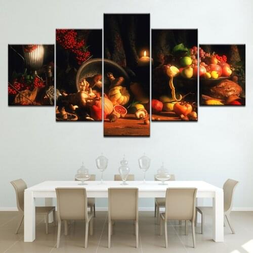 5 panel Modular Wall Paintings Golden Pumpkin Fruits Poster and Prints on Canvas Oil Painting Wall Art for Kitchen Room Decor