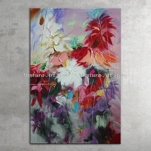 Abstract Red White Colorful Flowers Hand Painted Knife Oil Painting On Canvas Modern Wall Art Picture For Living Room Home Decor