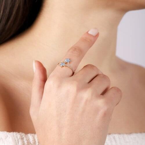 Aqua Marine Gold Ring Flower Diamond Montur 14 Setting Handy Custom Craftsmanship Gift Gold Special Occasions Design Shiny