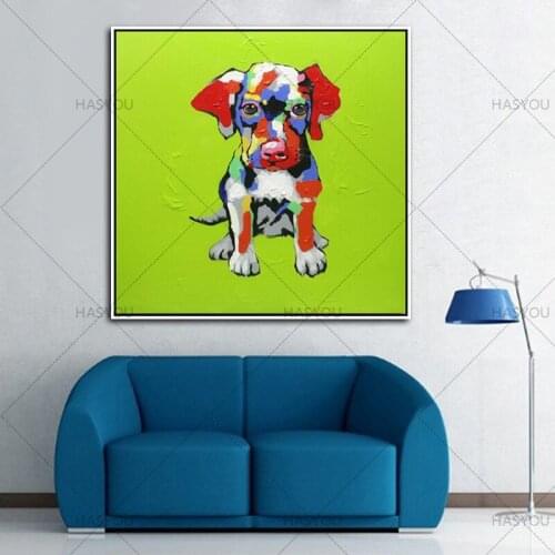 Large Hand painted dog Oil Painting on Canvas wall art animal cartoon oil painting Wall Art picture for Kids Room home Decor