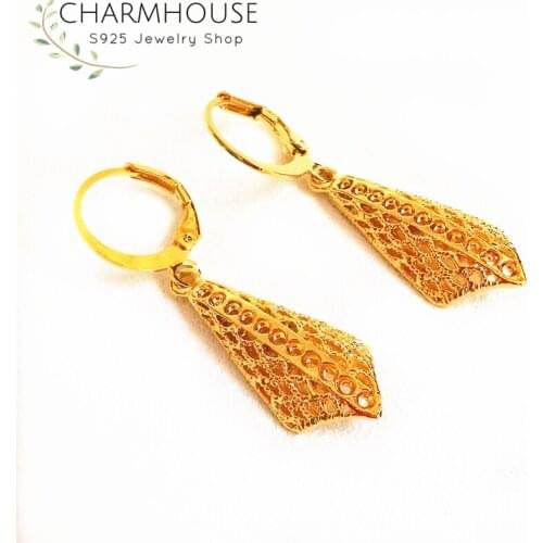 Charmhouse 24K Yellow Gold Color Earrings For Women Geometric Drop Earing Brincos Pendientes Wedding Jewelry Best Friend Gifts