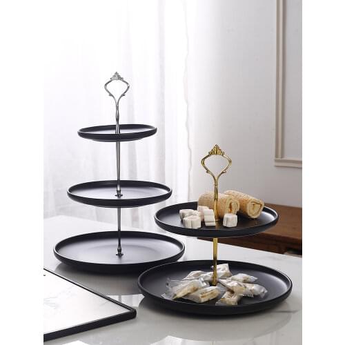 Double layer candy dried fruit snack plate fruit plate living room coffee table three layer snack rack cake tray black plate