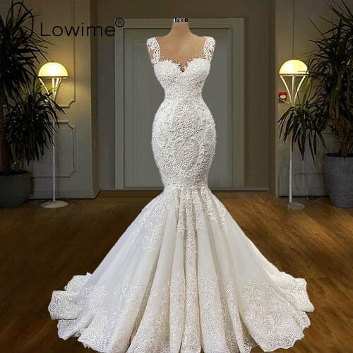 Elegant Peals Lace Mermaid Wedding Dresses 2021 Sweetheart Neck Robe De Soirée De Mariage Bridal Gowns