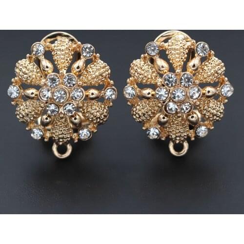 Filigree Flower Earrings Post with Loop Hanger Paved CZ DIY Metal African Chile Women Wedding Clip Earrings Jewelry Findings