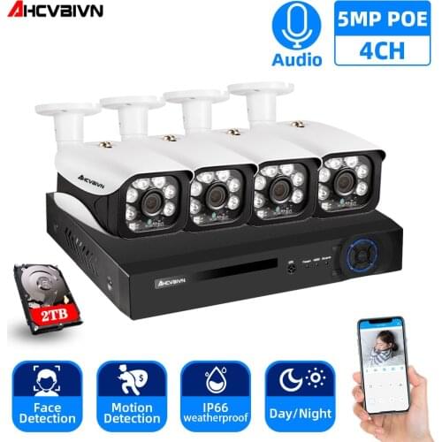 H.265 5MP CCTV Security Camera System 4CH POE NVR With 5.0MP IP Camera CCTV Kit Waterproof IP66 Video Surveillance System XMEye