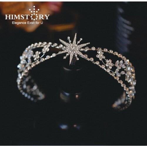 Himstory Flower Brides Tiaras Crowns Crystal Brides Headbands Headpieces Evening Hair Jewelry