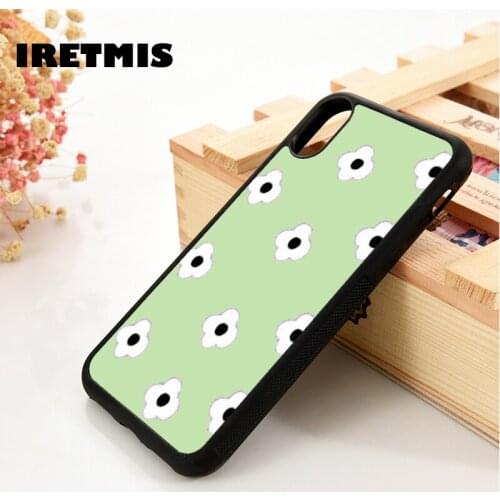 Iretmis 5 5S SE 6 6S TPU Silicone Rubber Phone Case Cover for iPhone 7 8 Plus X Xs 11 12 MINI Pro Max XR Green Daisy