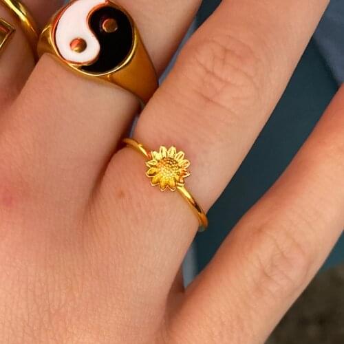 Sunflower Rings For Women Gold Sliver Color Stainless Steele Wedding Ring on finger Anillos Mujer Wedding Jewelry Best Gift