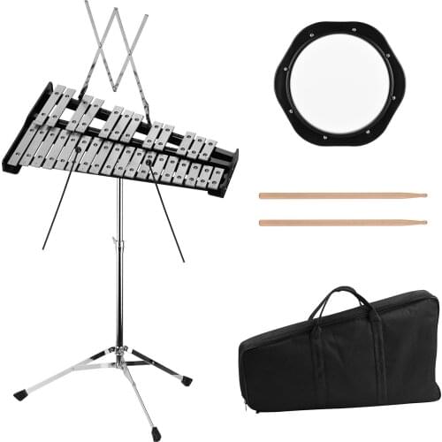 Glockenspiel Bell Kit with 30 Notes Glockenspiel 8Inches Practice Pad Adjustable Height with Tripod Stand Clip Mallets Drumstick