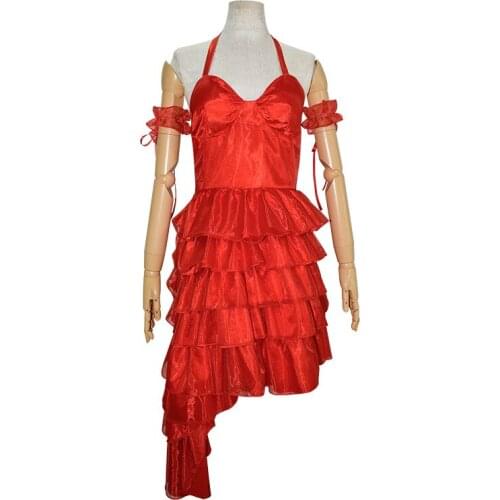 Movie Suicide Joker Cosplay Costumes Long Red Dress Uniform Sets Clown HQ Role Play Costume Girls Women Halloween Carnival Party