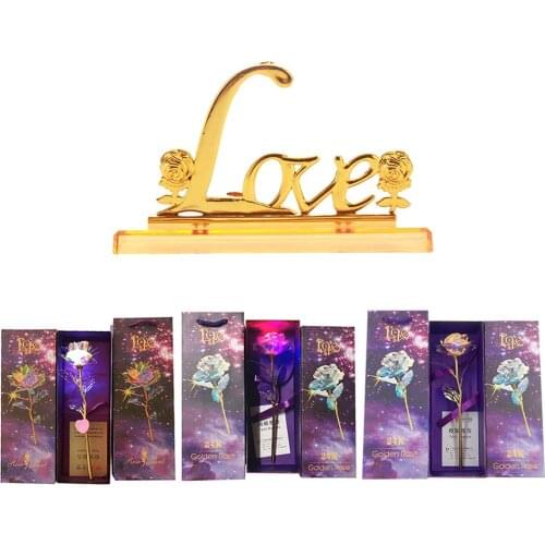 Creative Gift 24K Foil Plated Rose Gold Rose Lasts Forever Love Wedding Decor Lover Lighting Rose for Mother Valentine Day