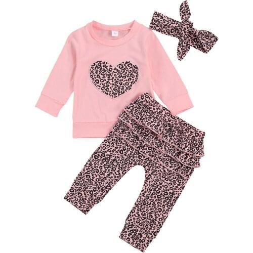 0-18M Neborn Kid baby Girl Leopard Clothing Long Sleeve Top pant Cotton Clothes set Sweat suit Eleagnt Cute Sweet Outfit