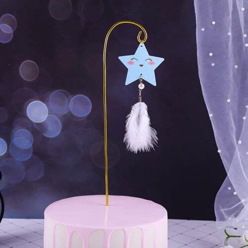 Cute Stars Happy Birthday Cake Topper Metal Wedding Cupcake Topper Flags for Kids Birthday Party Cake Decorations Baby Shower