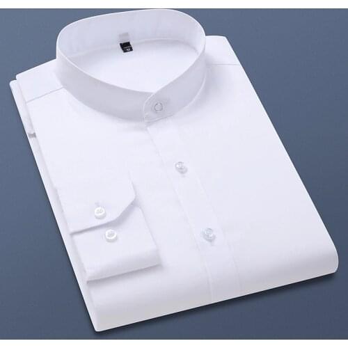 100% Cotton Mens Business Dress Shirts Male Formal Stand Collar Shirts Fashion Style Spring Autumn Men Clothing Casual Shirts