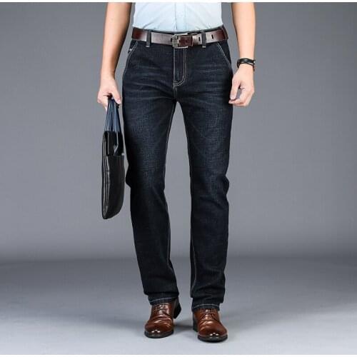 2020 Autumn Winter New Mens Straight Jeans Business Fashion Black Blue Stretch Denim Pants Male Brand Trousers