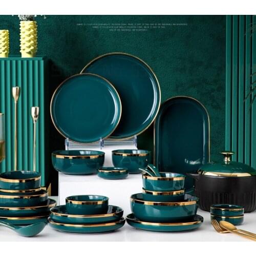 Nordic bowl and dish set household emerald Phnom Penh tableware ceramic bowl and plate combination chopsticks