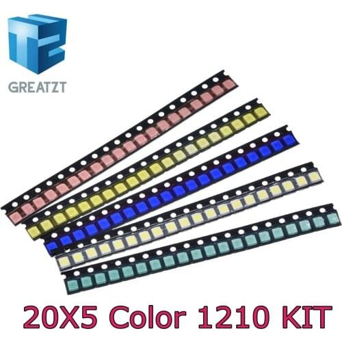 GREATZT 100pcs/lot 5 Colors SMD 1210 Led DIY kit Ultra Bright Red/Green/Blue/Yellow/White Water Clear LED Light Diode set