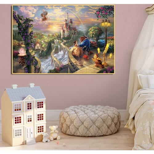 Wall Art Decoration Canvas Painting Nordic Beauty and the Beast Love Poster And Print Wall Picture for Living Room Decor Cuadros